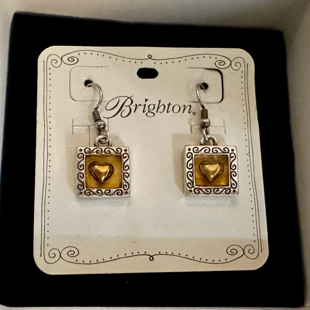 Brighton Two Toned Square Heart Scroll Fishhook E… - image 1